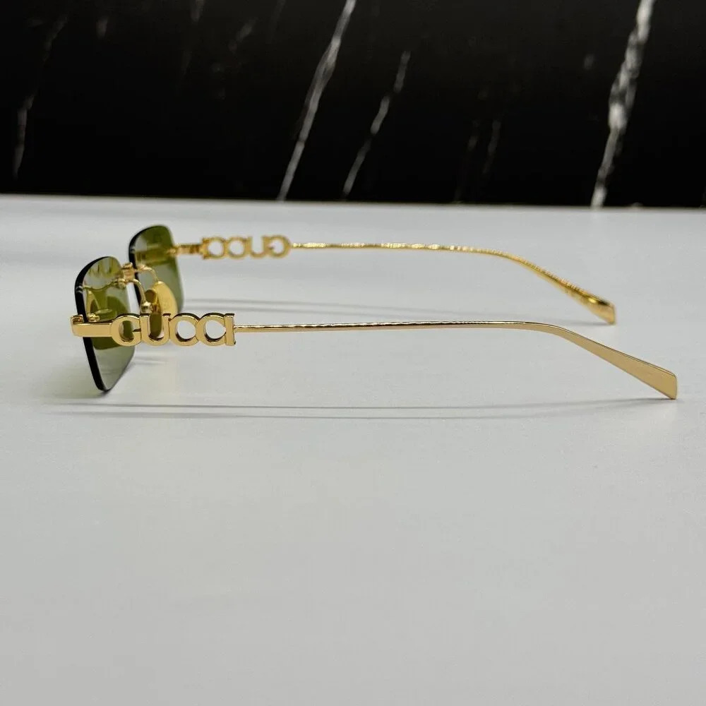 NEW GUCCI SUNGLASSES GOLD UNISEX RECTANGLE EYEWEAR GUCCI GG1808S 002